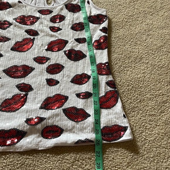 INC International Concepts Red Sequin Lips White Racerback Tank Top - Picture 6 of 6